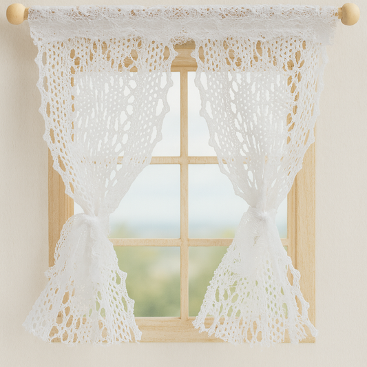 Miniatur Fenster Vorhang weiß Spitze als Wichtel Zubehör fürs Wichtelhaus