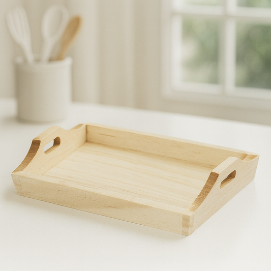 Miniatur Holz Tablett aus Naturholz als Wichtel Zubehör für das Wichtelhaus