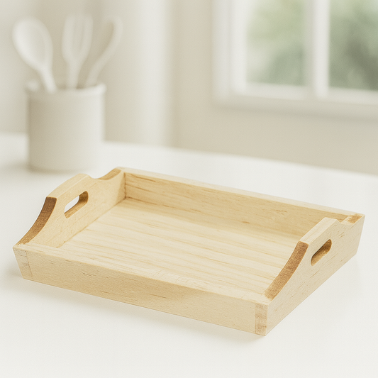 Miniatur Holz Tablett klein aus Naturholz als Wichtel Zubehör