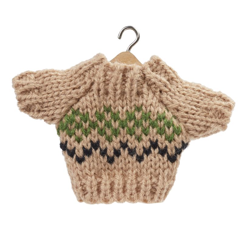 Miniatur Winterpullover braun-grün gemustert aus Strick als Wichtel Zubehör