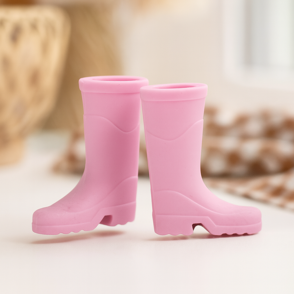 Miniatur Gummistiefel pink aus Gummi als Wichtel Zubehör für Wichtelhaus oder Geldgeschenke