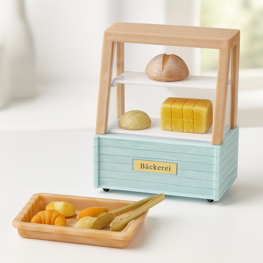 Miniatur Verkaufstheke Bäckerei mit Brot als Wichtel Zubehör fürs Wichtelhaus