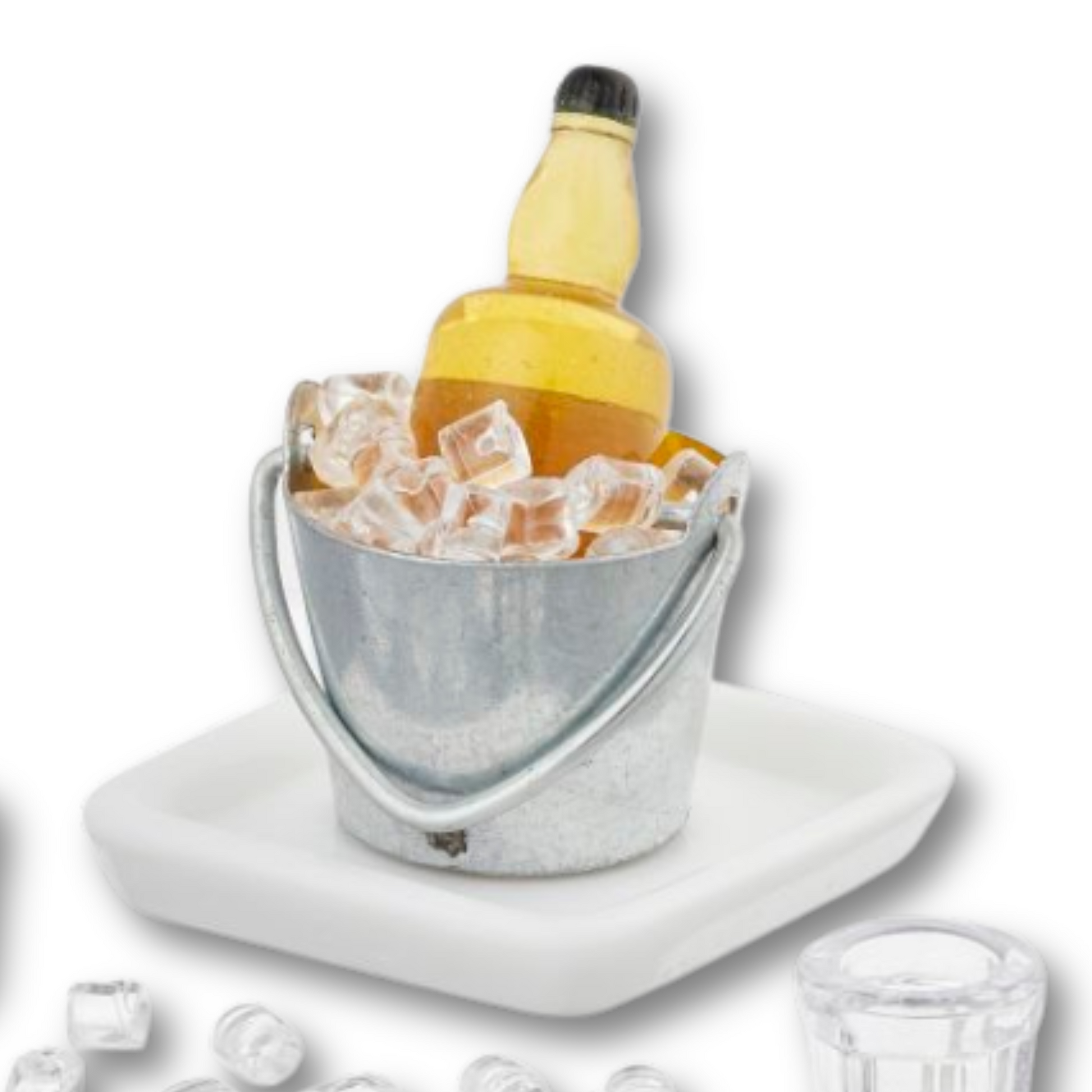 Miniatur Getränke Set mit Flasche Eiswürfeln und Gläsern fürs Wichtelhaus