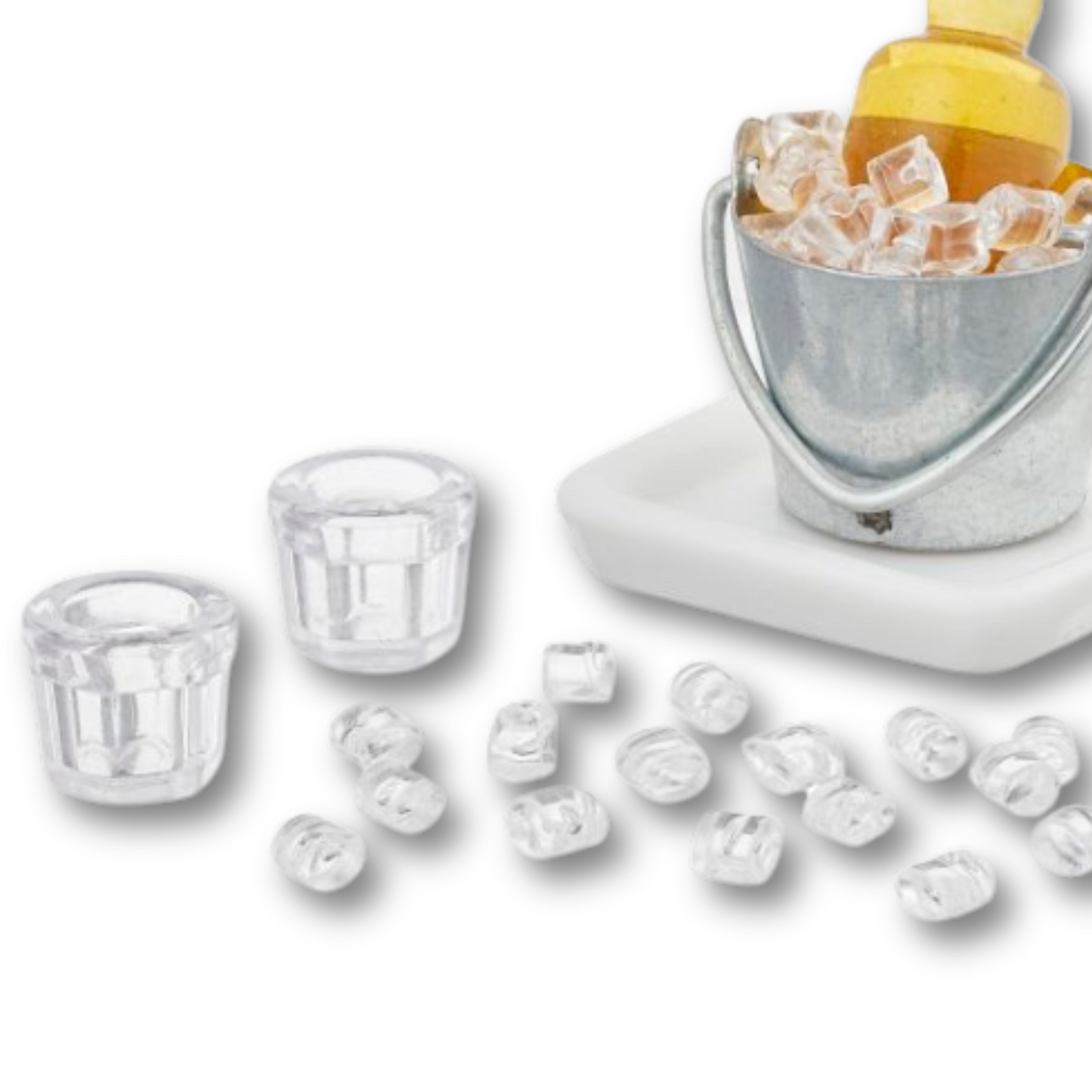 Miniatur Getränke Set mit Flasche Eiswürfeln und Gläsern fürs Wichtelhaus