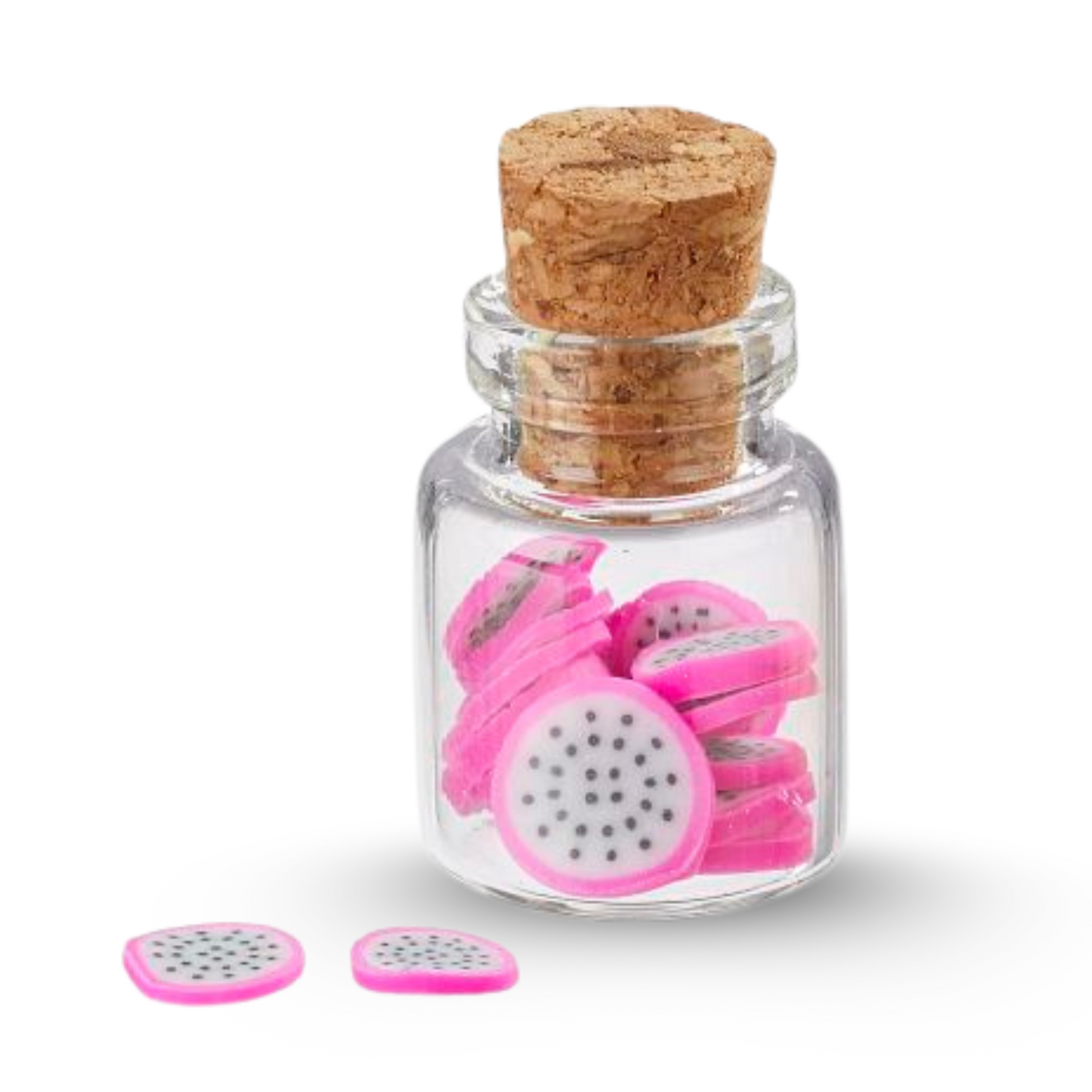 Miniatur Gläser mit bunten Früchten und Korken fürs Wichtelhaus