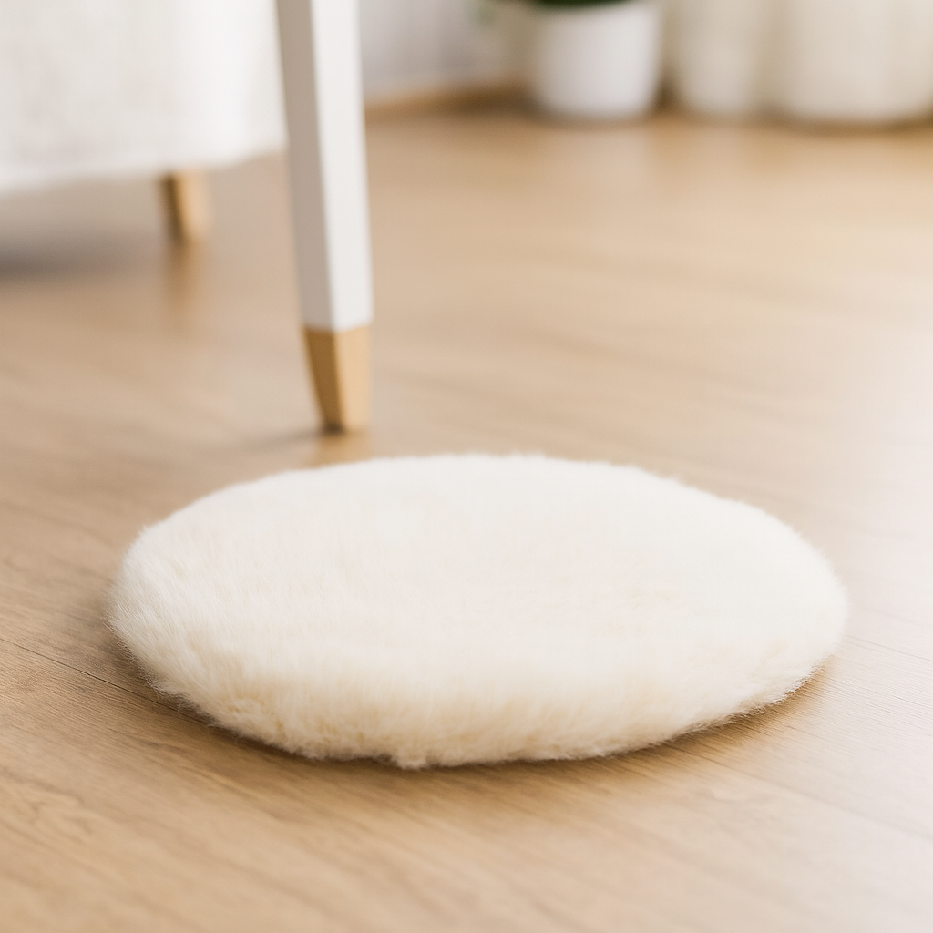 Miniatur Teppich rund cremefarben aus Stoff ca. 12 cm, Wichtel Zubehör für Wichtelhaus und Geldgeschenke