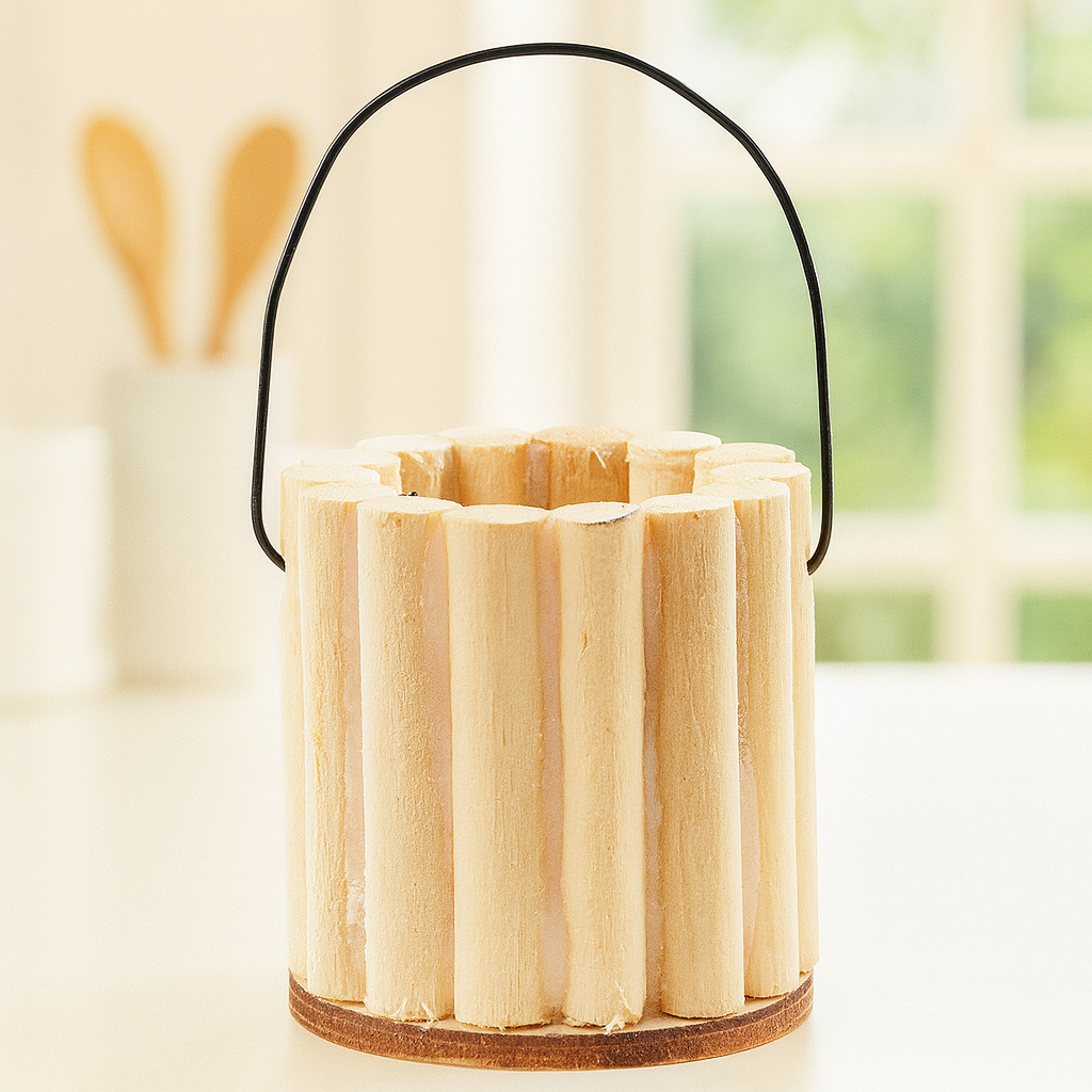 Miniatur Holzeimer aus Holz mit Metallhenkel, Wichtel Zubehör für Wichtelhaus und Geldgeschenke