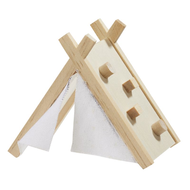 Miniatur Kletter-Zelt aus Holz und Stoff ca. 8 cm – Wichtel Zubehör für Wichtelhaus und Geldgeschenke