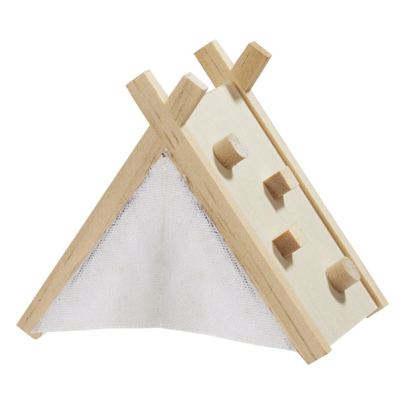 Miniatur Kletter-Zelt aus Holz und Stoff ca. 8 cm – Wichtel Zubehör für Wichtelhaus und Geldgeschenke
