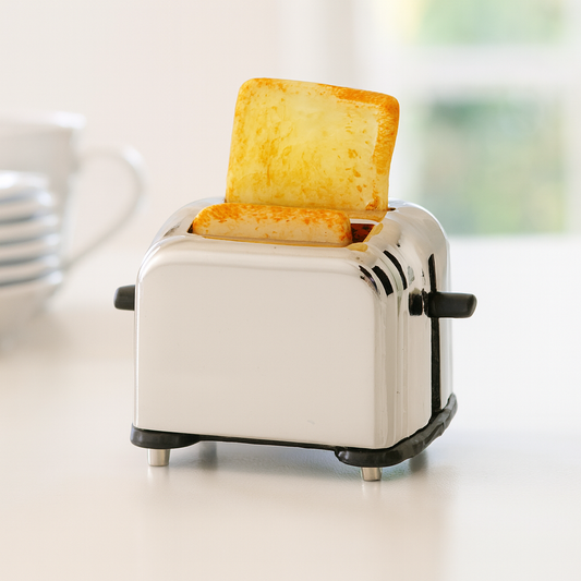 Miniatur Toaster aus Kunststoff mit Toastscheiben, Wichtel Zubehör für Küche und Geldgeschenke