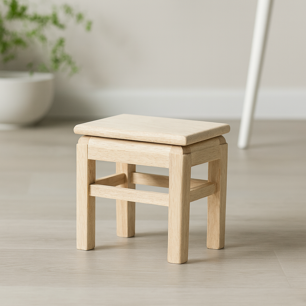 Miniatur Holz-Hocker aus naturbelassenem Holz ca. 3,9 cm, Wichtel Zubehör für Wichtelhaus und Geldgeschenke