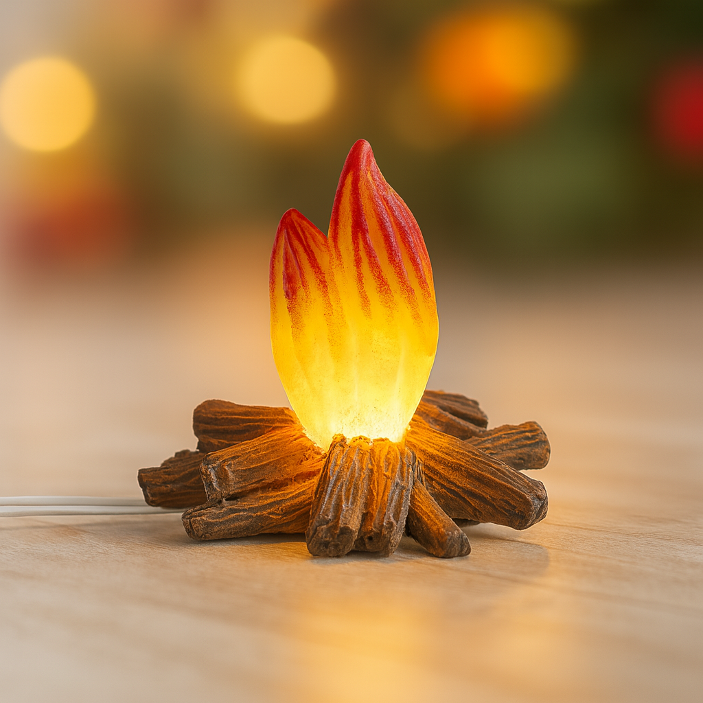 Miniatur Feuerstelle mit LED-Licht 4×3,5 cm, Lagerfeuer Zubehör für Wichtelhaus und Geldgeschenke