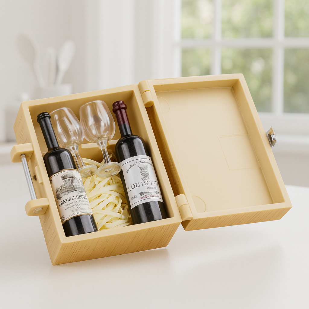 Miniatur Weinbox in Holz-Optik ca. 4,5x3,3x2 cm als Wichtel Zubehör für Wichtelhaus und Geldgeschenke