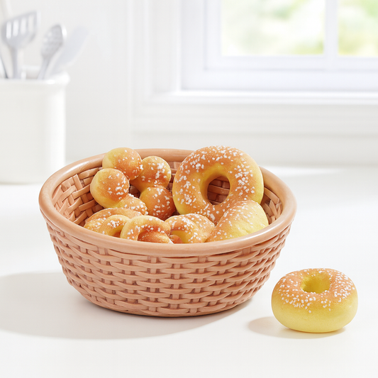 Miniatur Gebäckkorb 7-teilig aus Kunststoff ca. 4,5x1,5 cm als Wichtel Zubehör