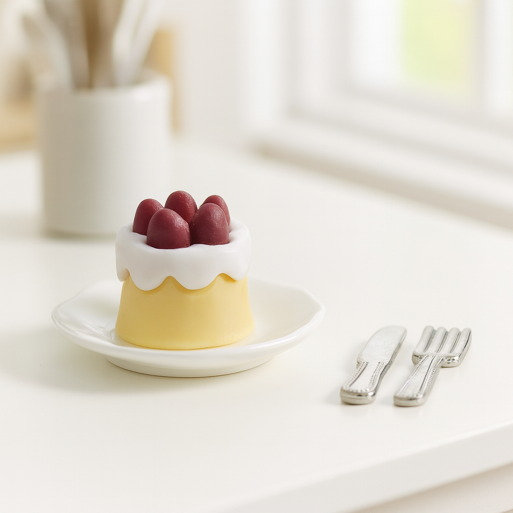 Miniatur Kuchenteller 4-teilig aus Kunststoff ca. 2,5 cm als Wichtel Zubehör