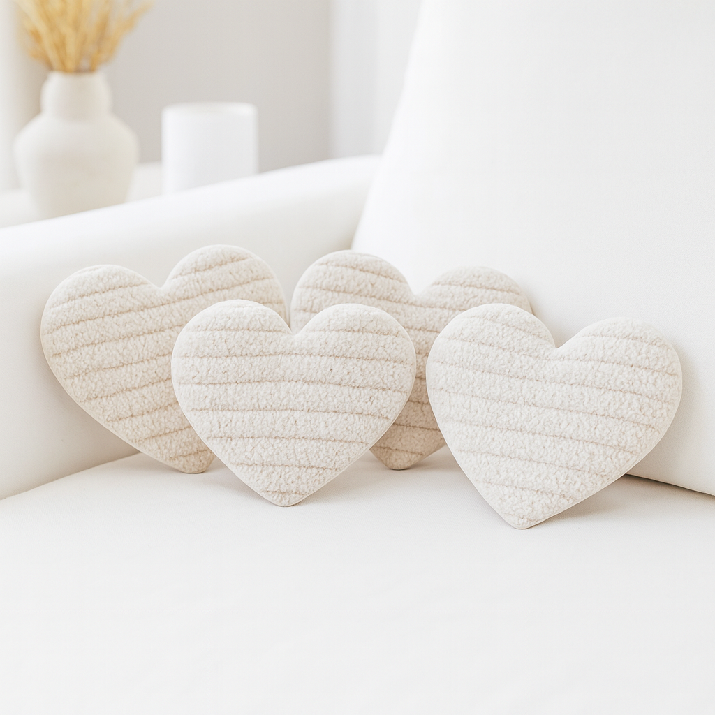 Miniatur Stoffherz Kissen beige als Wichtel Zubehör für das Wichtelhaus