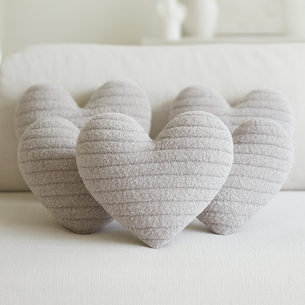 Miniatur Stoffherz Kissen hellgrau als Wichtel Zubehör für das Wichtelhaus