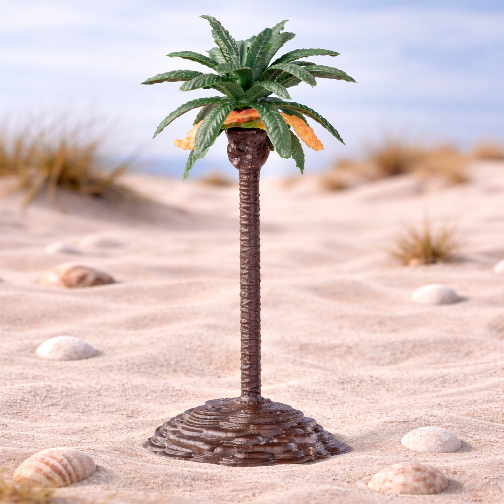 Miniatur Palme 12cm aus Kunststoff mit Sockel, maritim Sommer Dekofigur für Diorama Modellbau Puppenhaus Tischdekoration