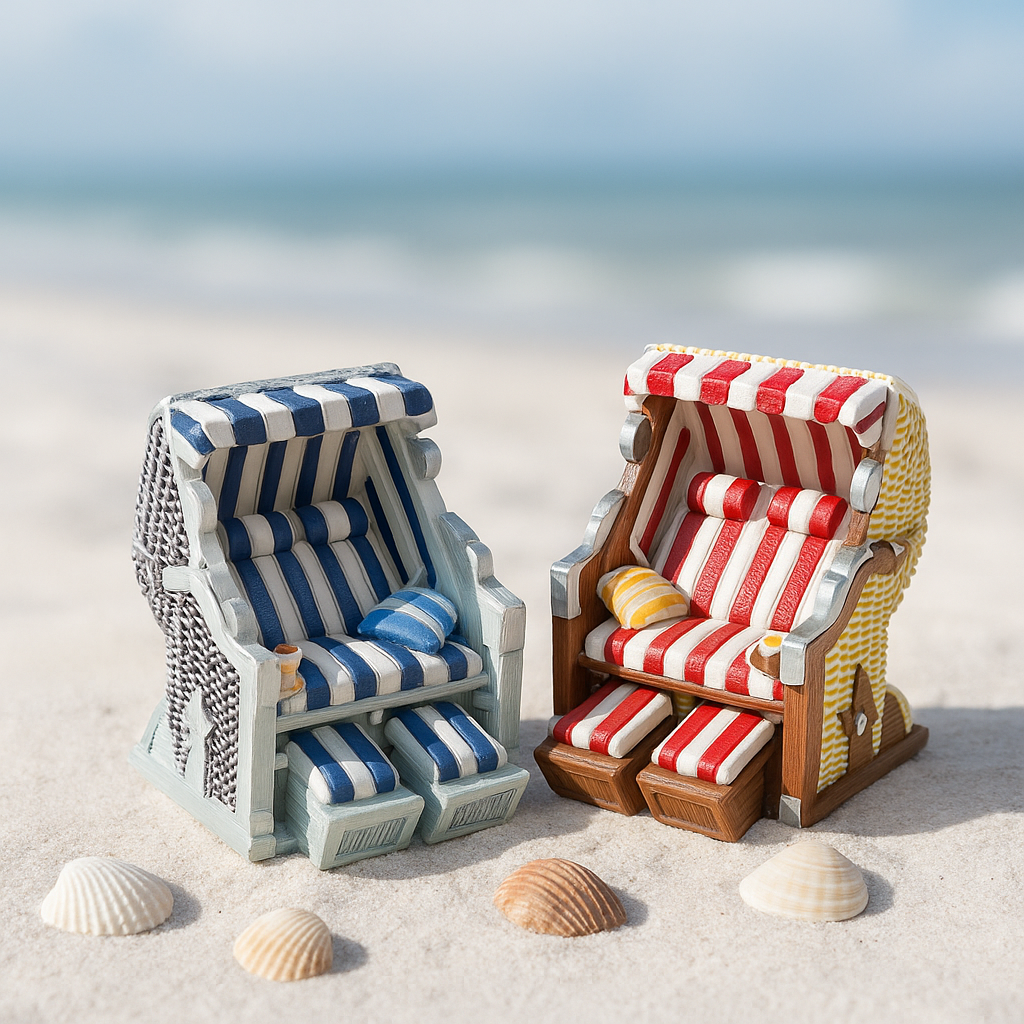 Miniatur Strandkorb 6,5cm aus Polyresin mit Kissen maritimes Sommer Dekofigur für Diorama Modellbau Puppenhaus