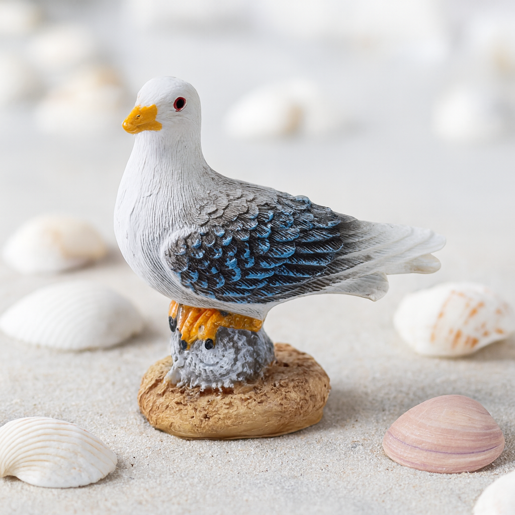 Miniatur Möwe 5cm aus Polyresin auf Felsen maritimes Sommer Dekofigur für Diorama Modellbau Puppenhaus Tischdekoration