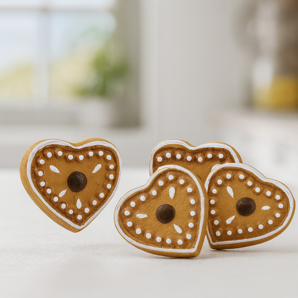 Miniatur Lebkuchenherzen aus Polyresin, 4 Stück, ca. 2,5 cm, braune Weihnachtsdeko