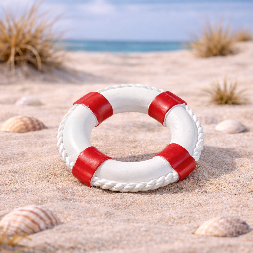 Miniatur Rettungsring Schwimmring Rettungsreifen rot weiß aus Polyresin 4,5 cm maritime Dekofigur für Diorama Modellbau Puppenhaus
