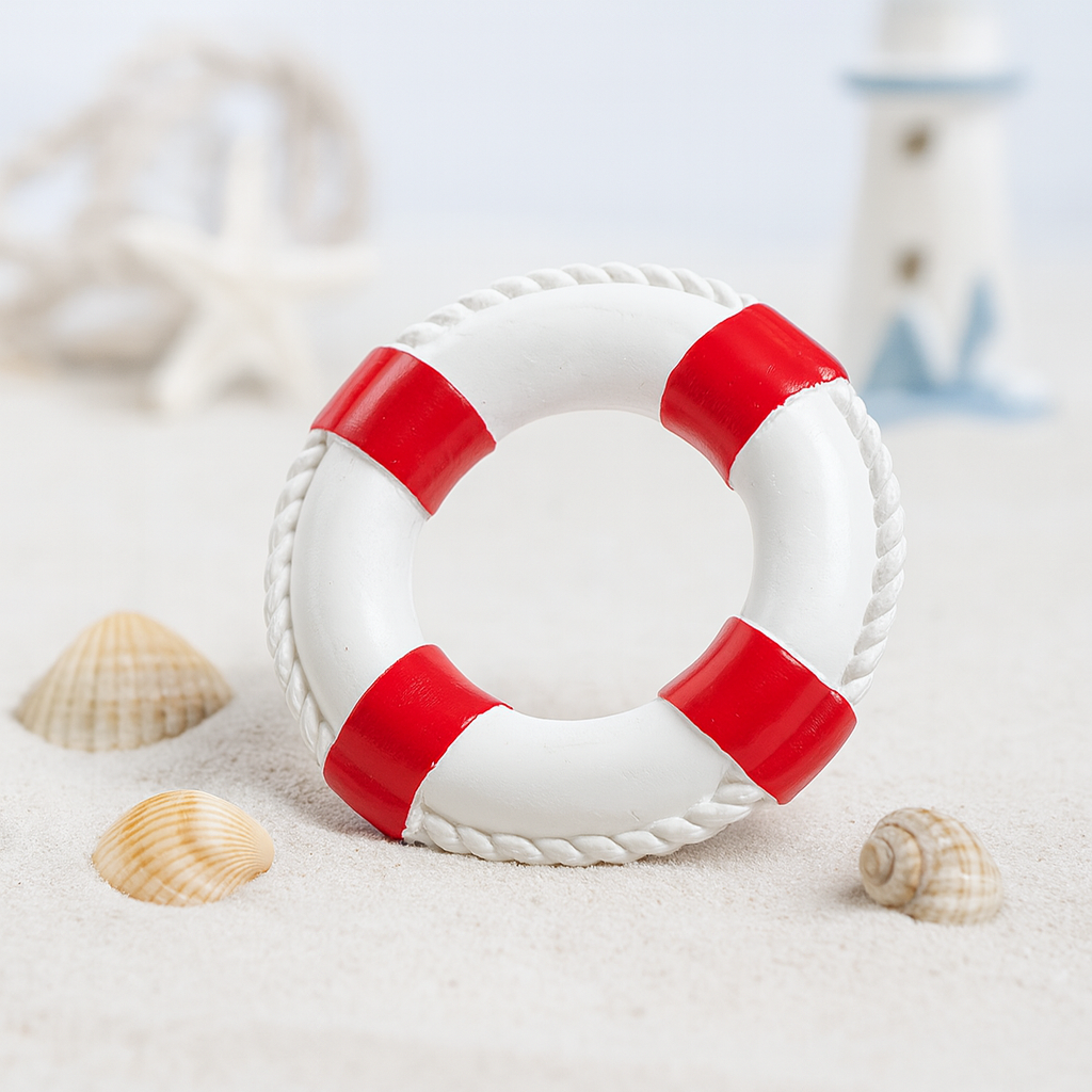 Miniatur Rettungsring Schwimmring Rettungsreifen rot weiß aus Polyresin 4,5 cm maritime Dekofigur für Diorama Modellbau Puppenhaus