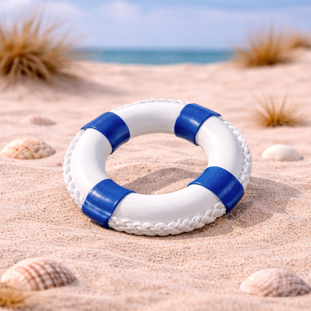 Miniatur Rettungsring blau weiß aus Polyresin 4,5 cm maritime Dekofigur für Diorama Modellbau Puppenhaus Sommer Urlaub