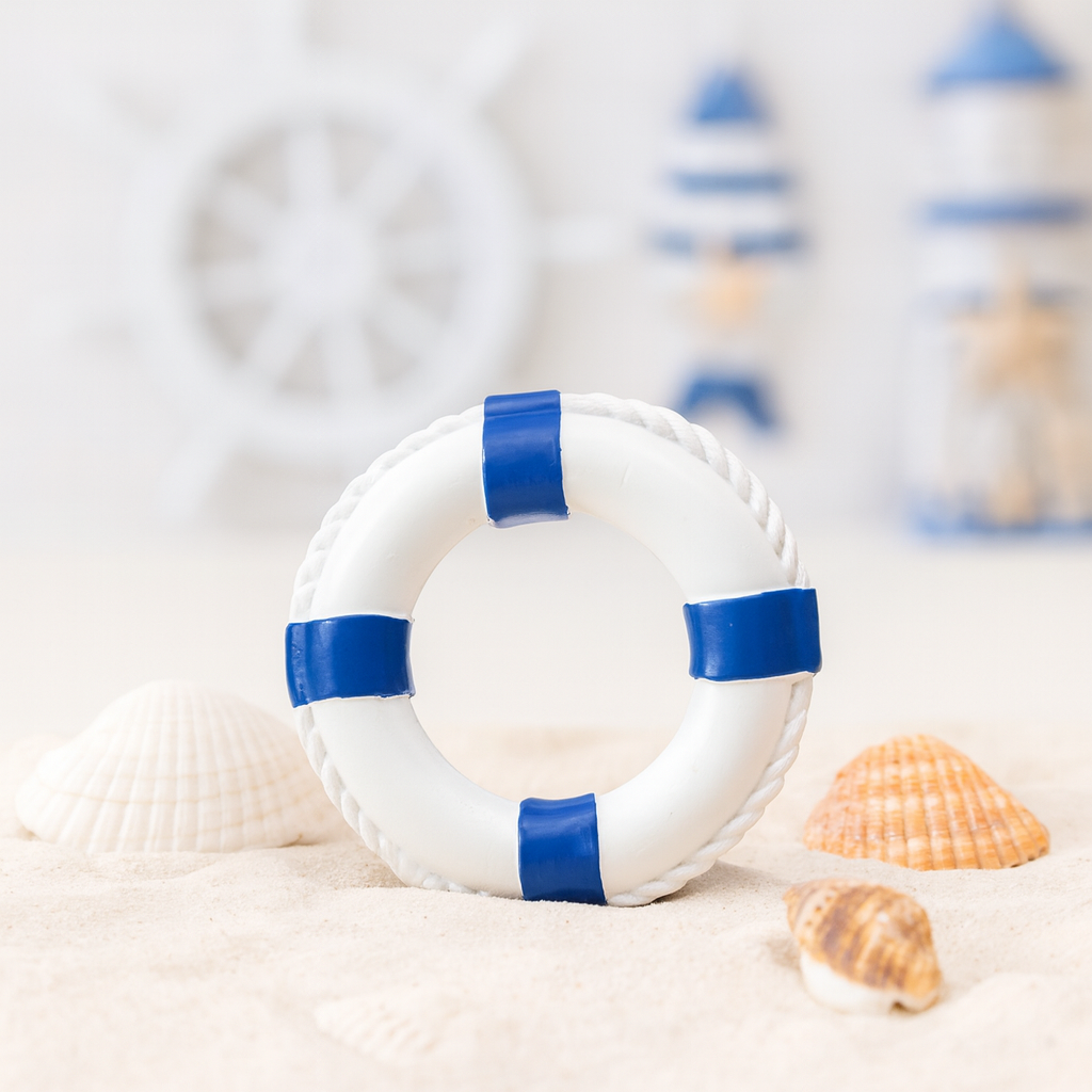 Miniatur Rettungsring blau weiß aus Polyresin 4,5 cm maritime Dekofigur für Diorama Modellbau Puppenhaus Sommer Urlaub
