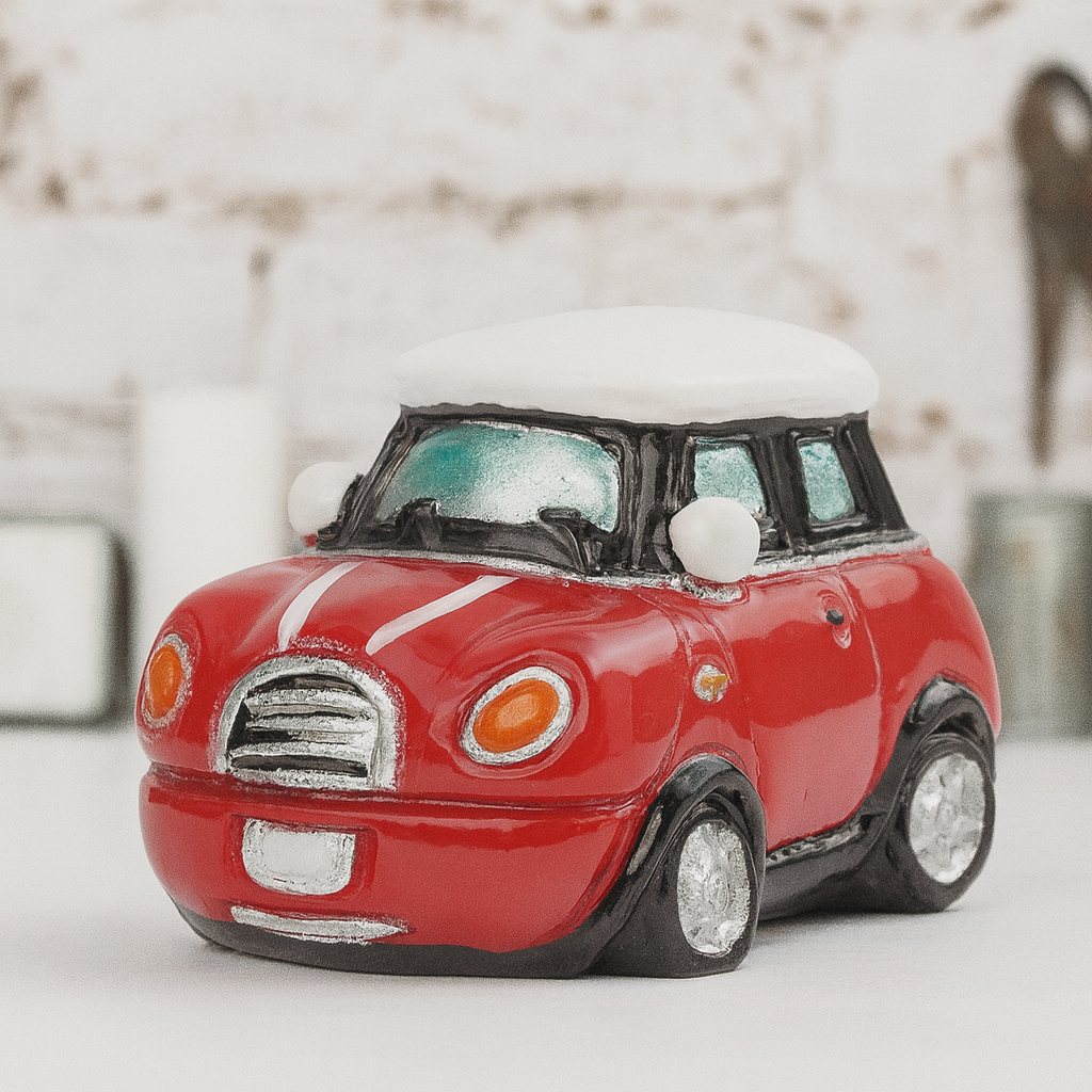 Miniatur Auto rot weiß aus Polyresin 4cm Dekofigur für Diorama Modellbau Puppenhaus Geldgeschenk Führerschein