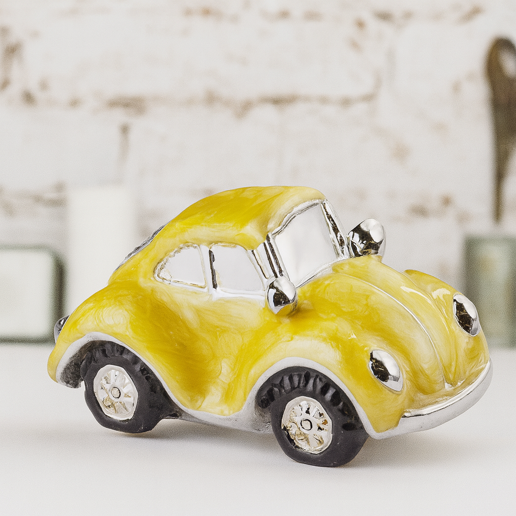 Dekofigur Mini Käfer Auto gelb 4,5 cm aus Polyresin Miniatur für Diorama Modellbau Tischdekoration Geldgeschenk Zubehör
