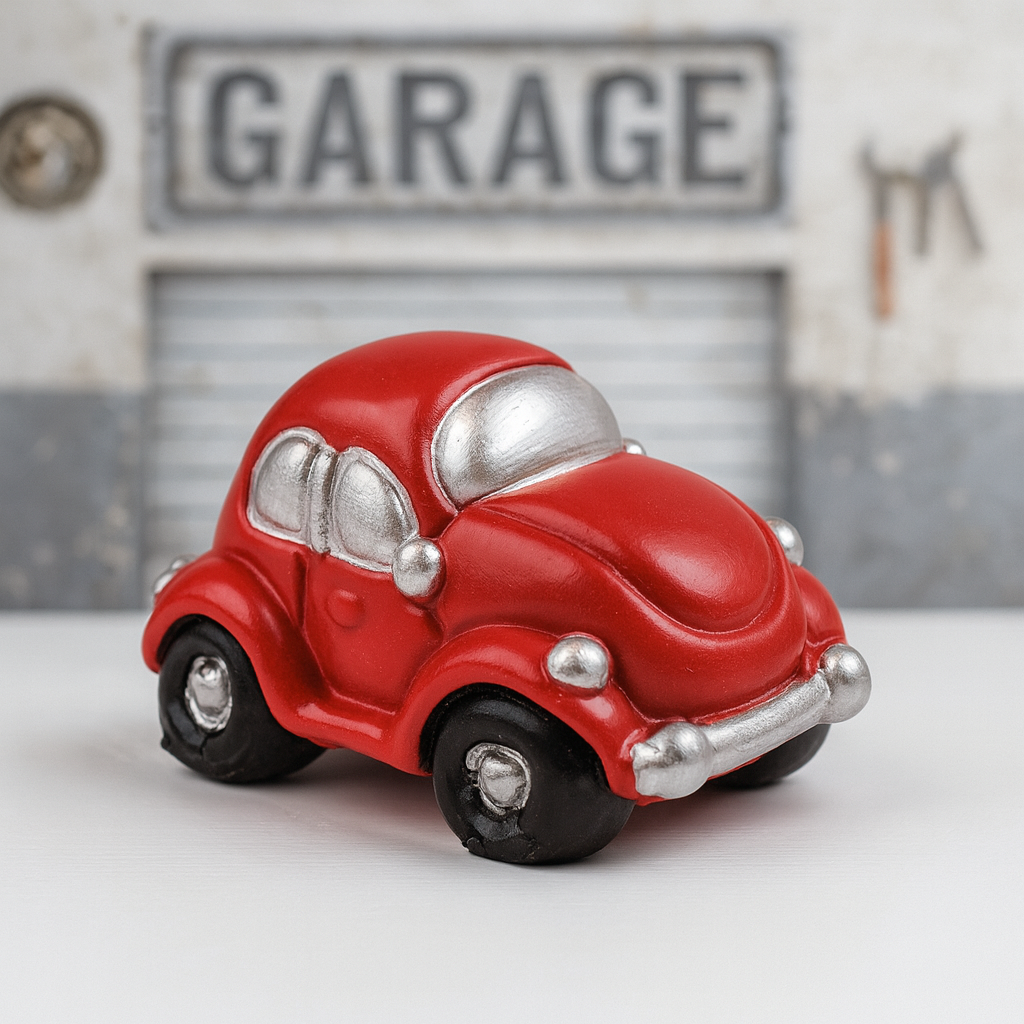Mini Käfer Auto rot aus Polyresin 4,5 cm – Dekofigur für Geldgeschenk Zubehör, Bastelarbeit, Diorama und Puppenhaus