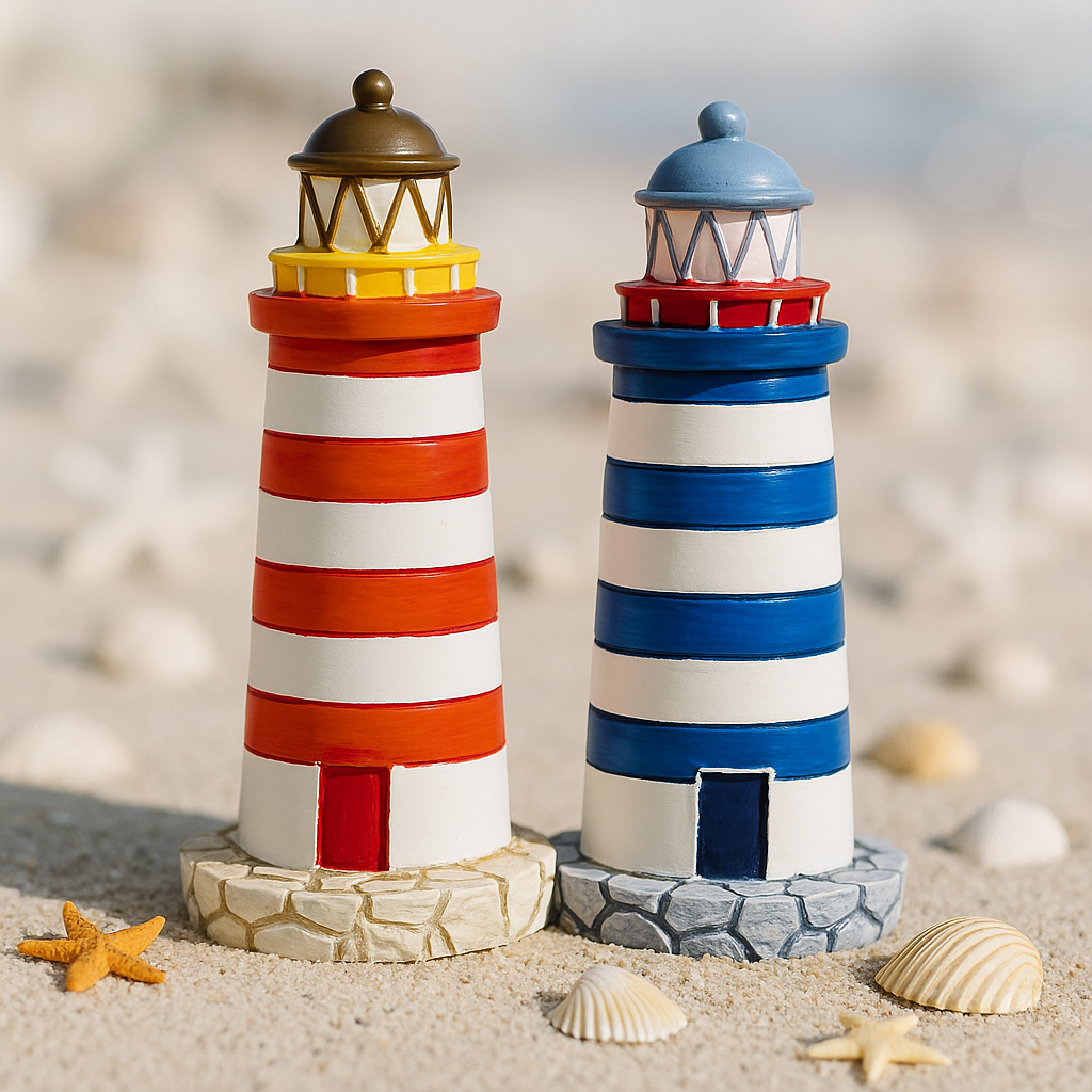 Leuchtturm Miniatur 7,5 cm aus Polyresin maritime Dekofigur für Urlaub Geldgeschenk Diorama Modellbau Puppenhaus