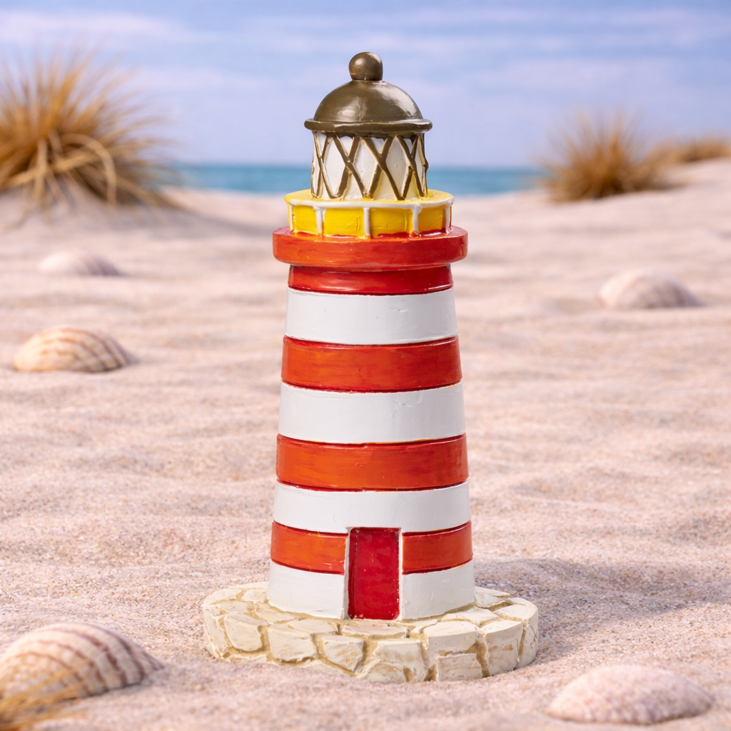 Leuchtturm Miniatur 7,5 cm rot weiß aus Polyresin maritime Dekofigur für Urlaub Geldgeschenk Diorama Modellbau Puppenhaus