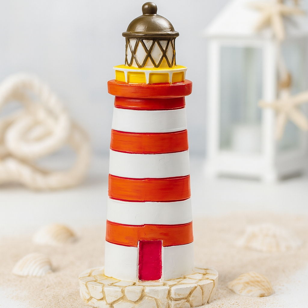 Leuchtturm Miniatur 7,5 cm rot weiß aus Polyresin maritime Dekofigur für Urlaub Geldgeschenk Diorama Modellbau Puppenhaus
