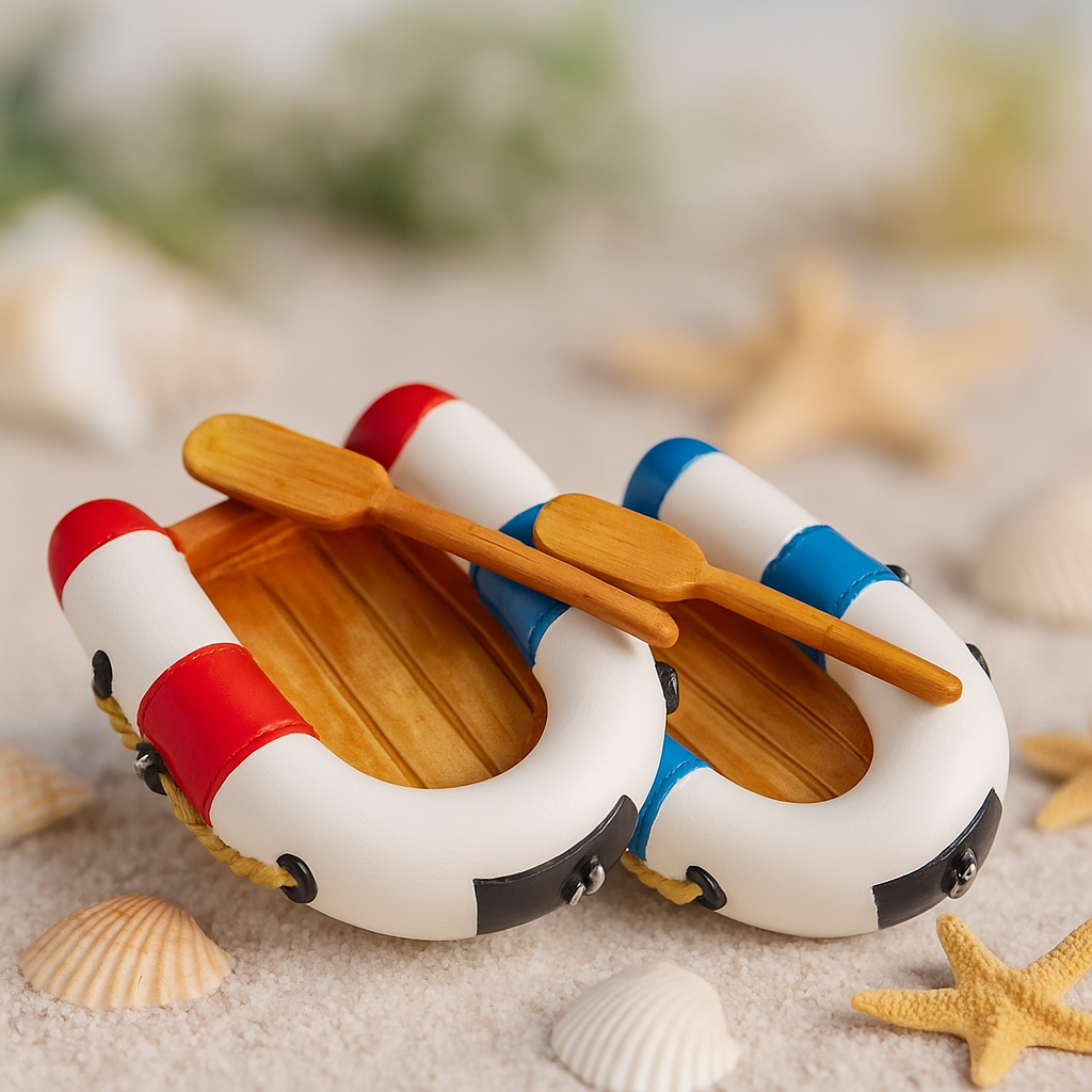 Schlauchboot Miniatur Dekofigur aus Polyresin 7x5 cm mit Paddel maritim Urlaub Geldgeschenk Zubehör Modellbau Puppenhaus