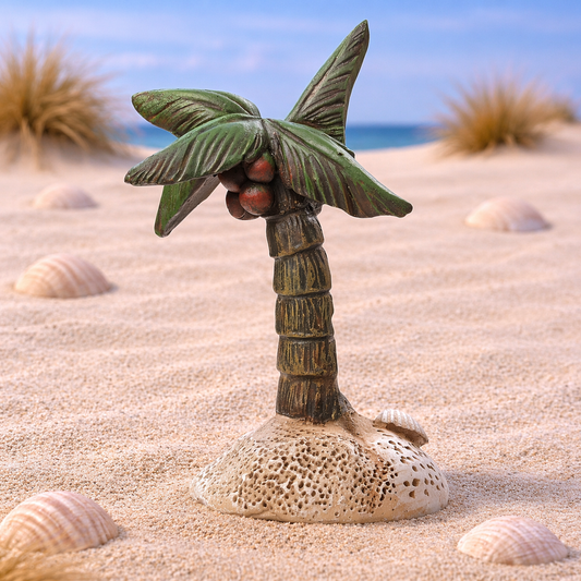 Palme Miniatur Dekofigur 8cm aus Polyresin mit Kokosnüssen und Sandbasis für Urlaub Deko Geldgeschenk Diorama Modellbau Puppenhaus