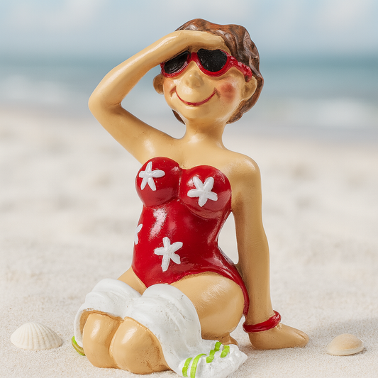 Dekofigur Badeurlauberin Frau rot 6cm Polyresin Miniatur Urlaub Sommer Diorama Puppenhaus Geldgeschenk Zubehör