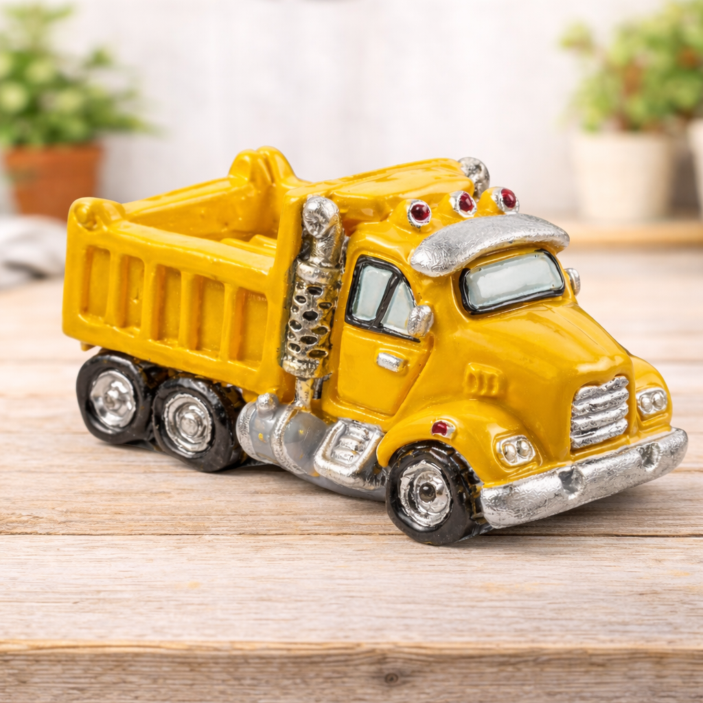 LKW Miniatur gelb aus Polyresin 3,5 cm Dekofigur für Modellbau Diorama Puppenhaus Geldgeschenk Zubehör