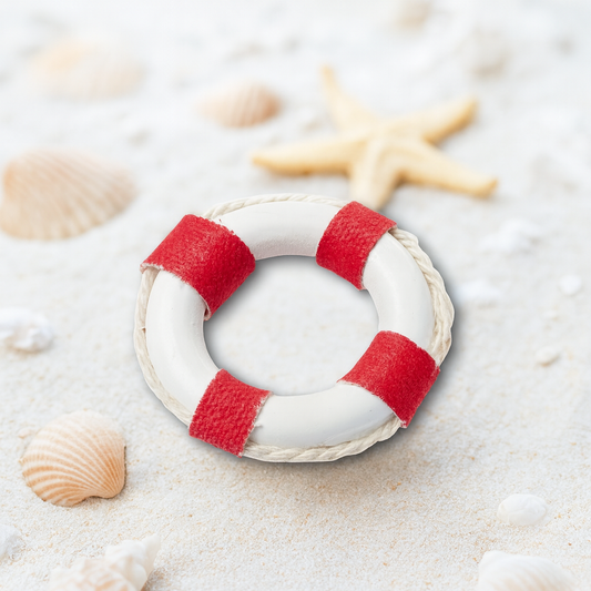 Rettungsring Miniatur rot weiß 4,5cm mit Kordel als Dekofigur für Urlaub Geldgeschenk Diorama Modellbau Puppenhaus