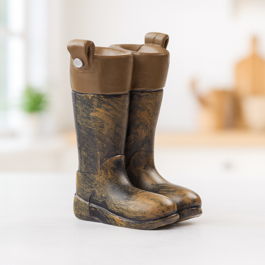 Reiterstiefel Miniatur aus Polyresin 4cm braun realistisch Reitsport Pferde Dekofigur Diorama Modellbau Puppenhaus Zubehör