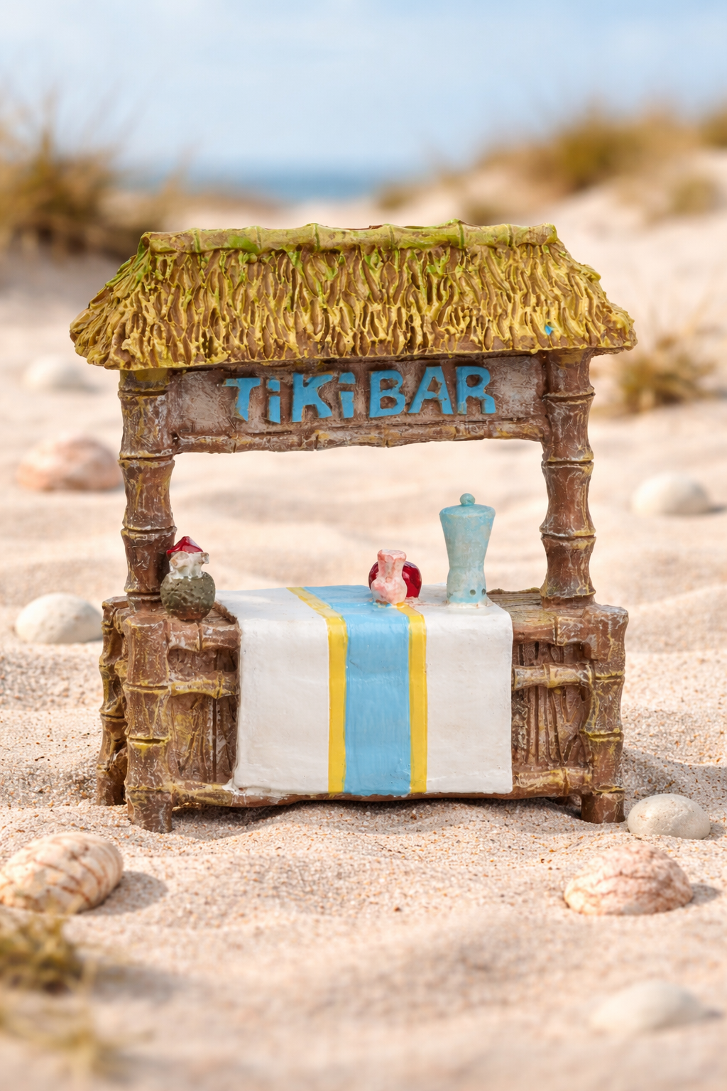 Strandbar Miniatur Tiki Bar aus Polyresin als Dekofigur für Urlaub Geldgeschenk Diorama Modellbau Puppenhaus
