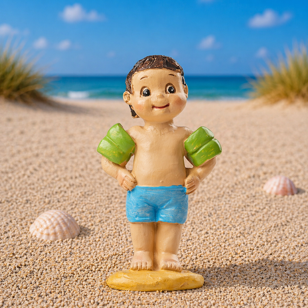 Badekind Junge Miniatur Dekofigur mit Schwimmflügeln aus Polyresin für Urlaub Strand Reisen Geldgeschenk Diorama Modellbau Puppenhaus