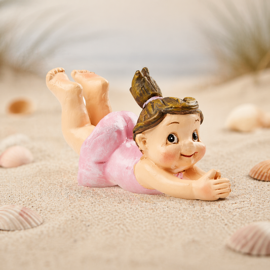 Badekind Mädchen schwimmend Miniatur Dekofigur aus Polyresin für Urlaub Strand Reisen Geldgeschenk Diorama Modellbau Puppenhaus