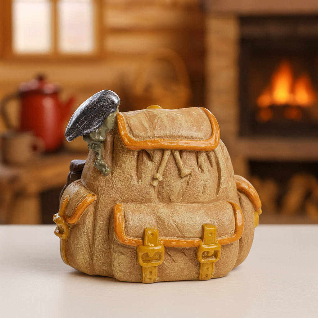 Miniatur Trekking Rucksack braun aus Polyresin 3,5cm für Wandern Reisen Diorama Modellbau Geldgeschenk Zubehör