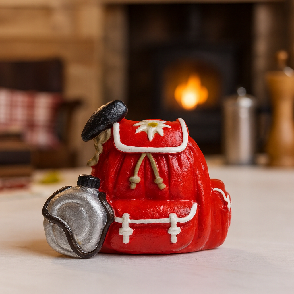 Miniatur Hiking Rucksack rot mit Edelweiß 3,5cm aus Polyresin für Wandern Reisen Diorama Modellbau Geldgeschenk Zubehör