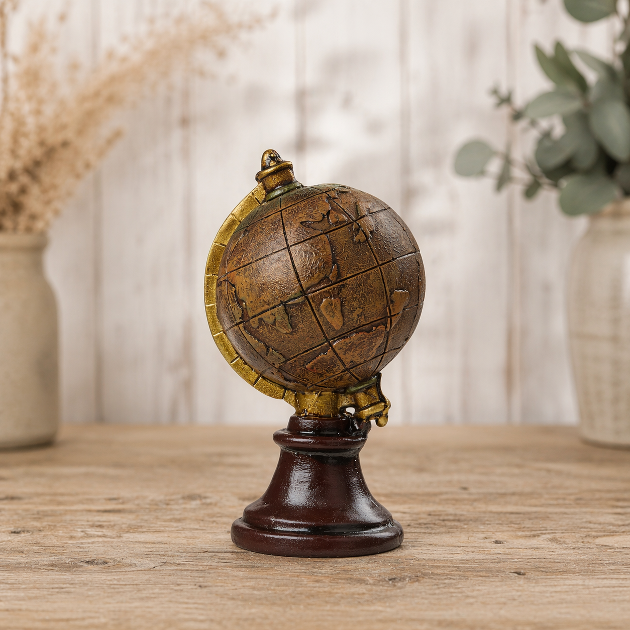 Globus Miniatur 7cm aus Polyresin in Braun Gold als Erdball Dekofigur für Modellbau Diorama Reisen Welt Geschenkidee Zubehör