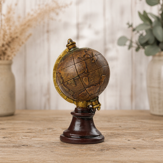 Globus Miniatur 7cm aus Polyresin in Braun Gold als Erdball Dekofigur für Modellbau Diorama Reisen Welt Geschenkidee Zubehör