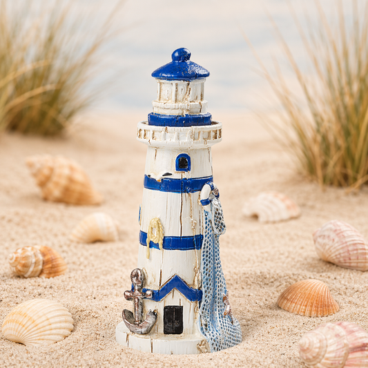 Leuchtturm Miniatur Dekofigur aus Polyresin in Weiß Blau für Nordsee Ostsee Urlaub Reisen Geldgeschenk Diorama Modellbau