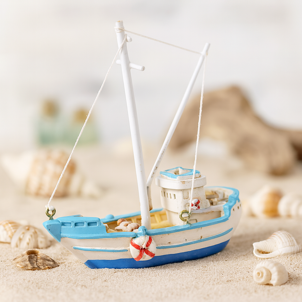 Fischerboot Miniatur 7,5cm aus Polyresin Kutter Boot Schiff Dekofigur Geldgeschenk Diorama Modellbau